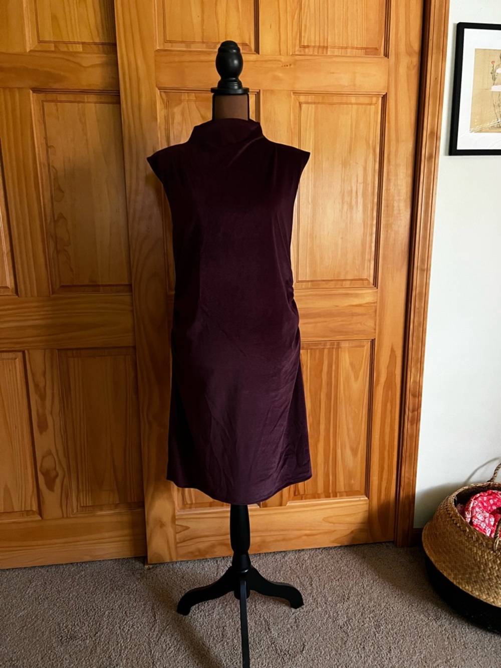 NWT a new day Sleeveless Mock-Neck Velour Midi Dress in Deep Plum